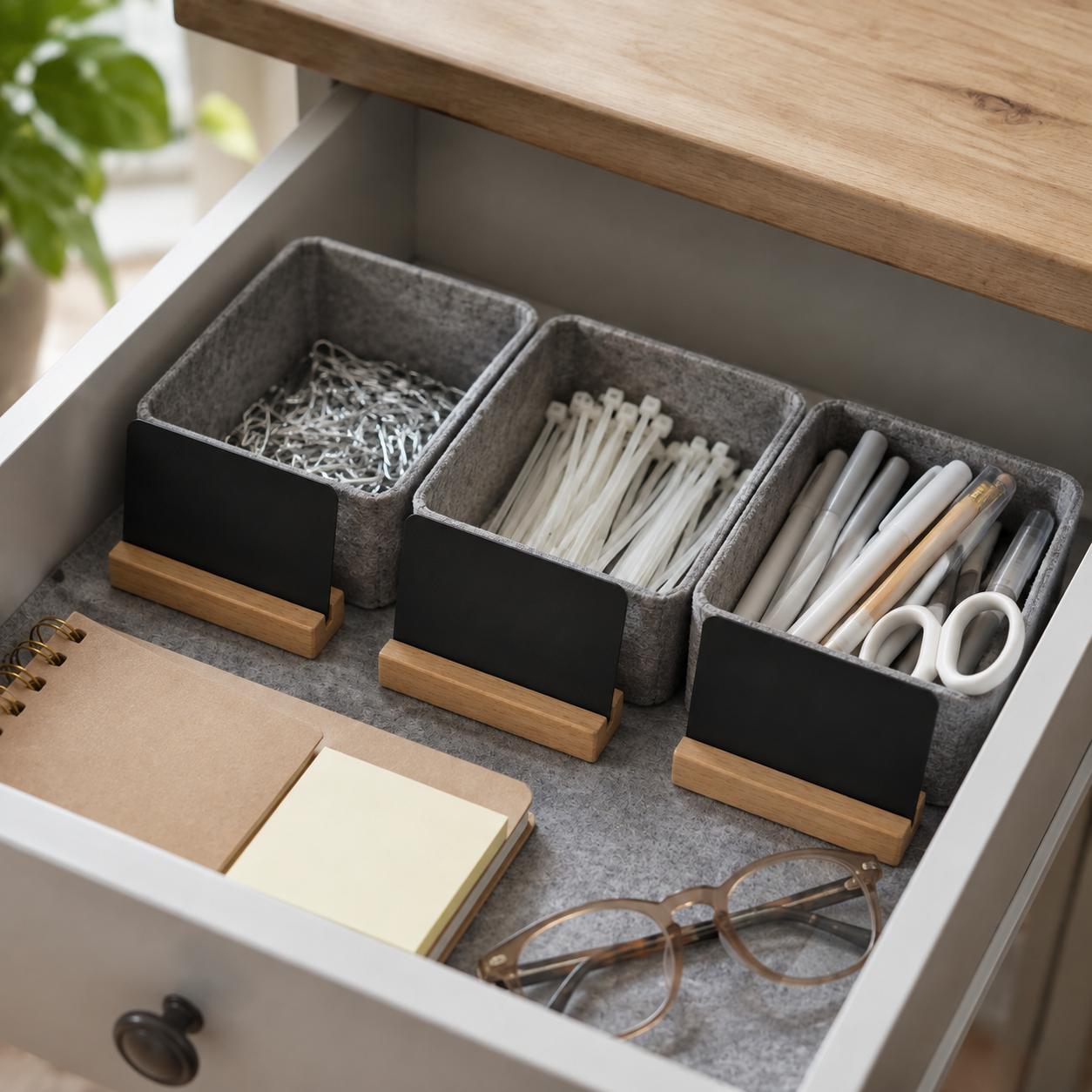 Étiquettes de rangement réinscriptibles avec support en bois - lot de 8