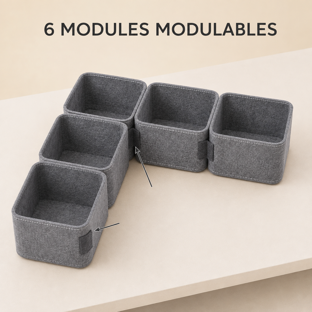 Organisateur de tiroir modulable en feutre - 6 compartiments