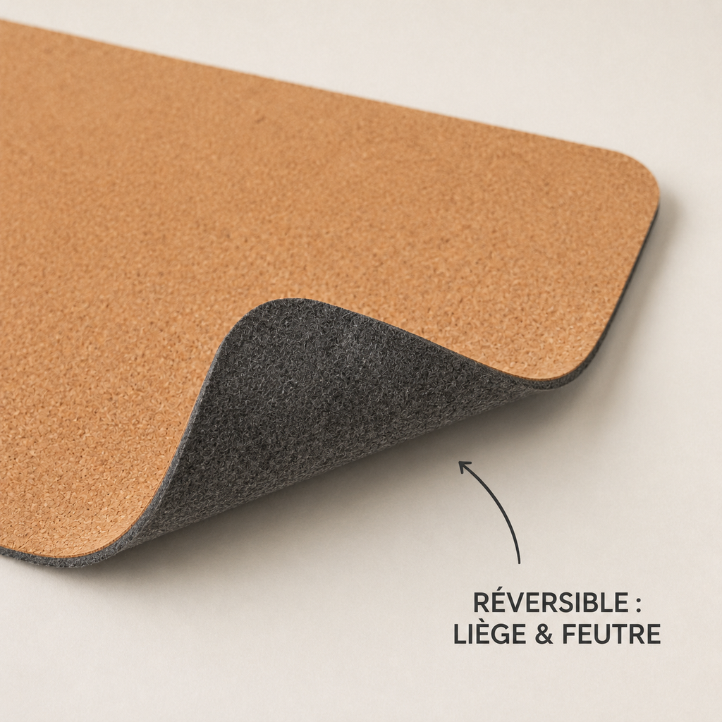 Sous-main réversible en liège et feutre - format bureau