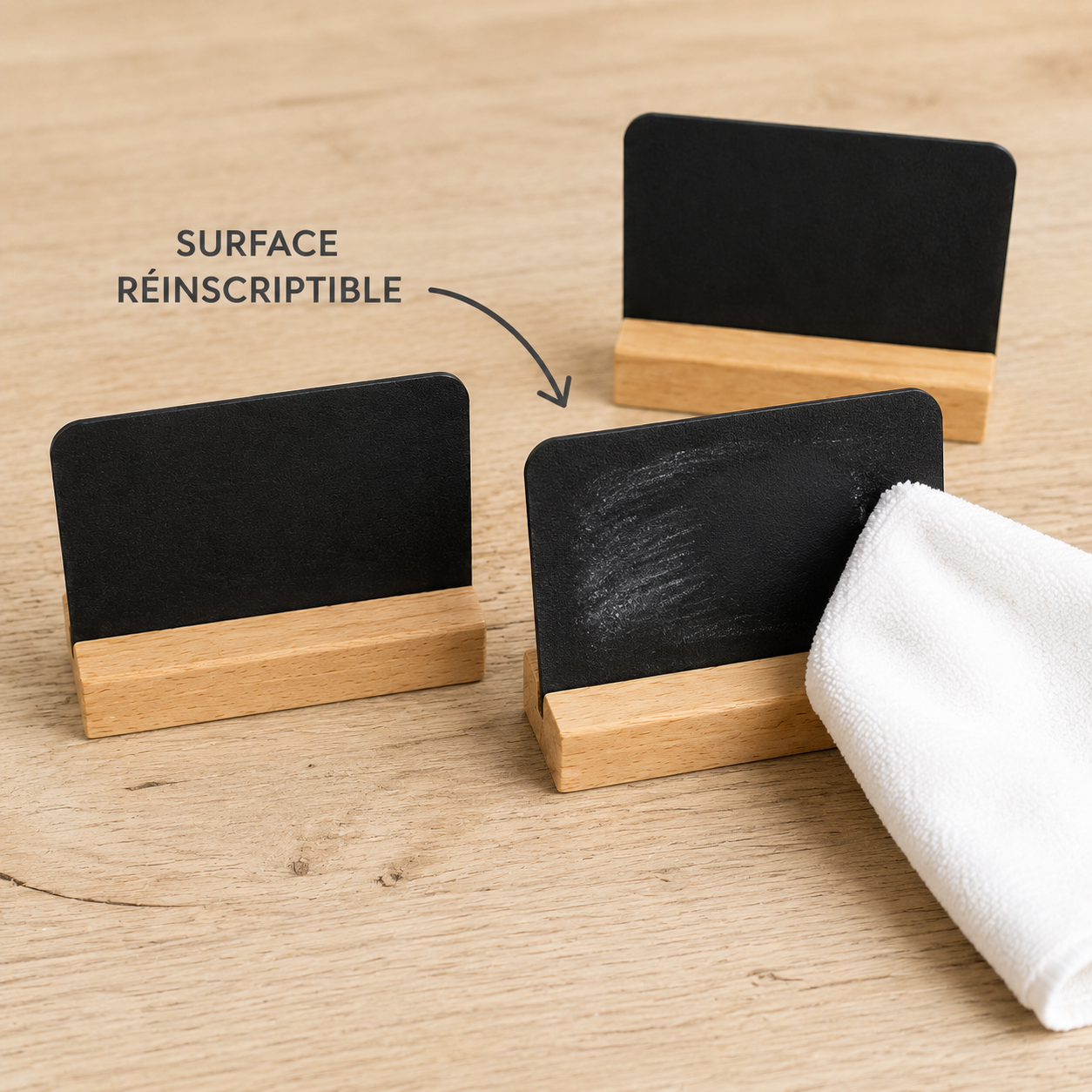 Étiquettes de rangement réinscriptibles avec support en bois - lot de 8