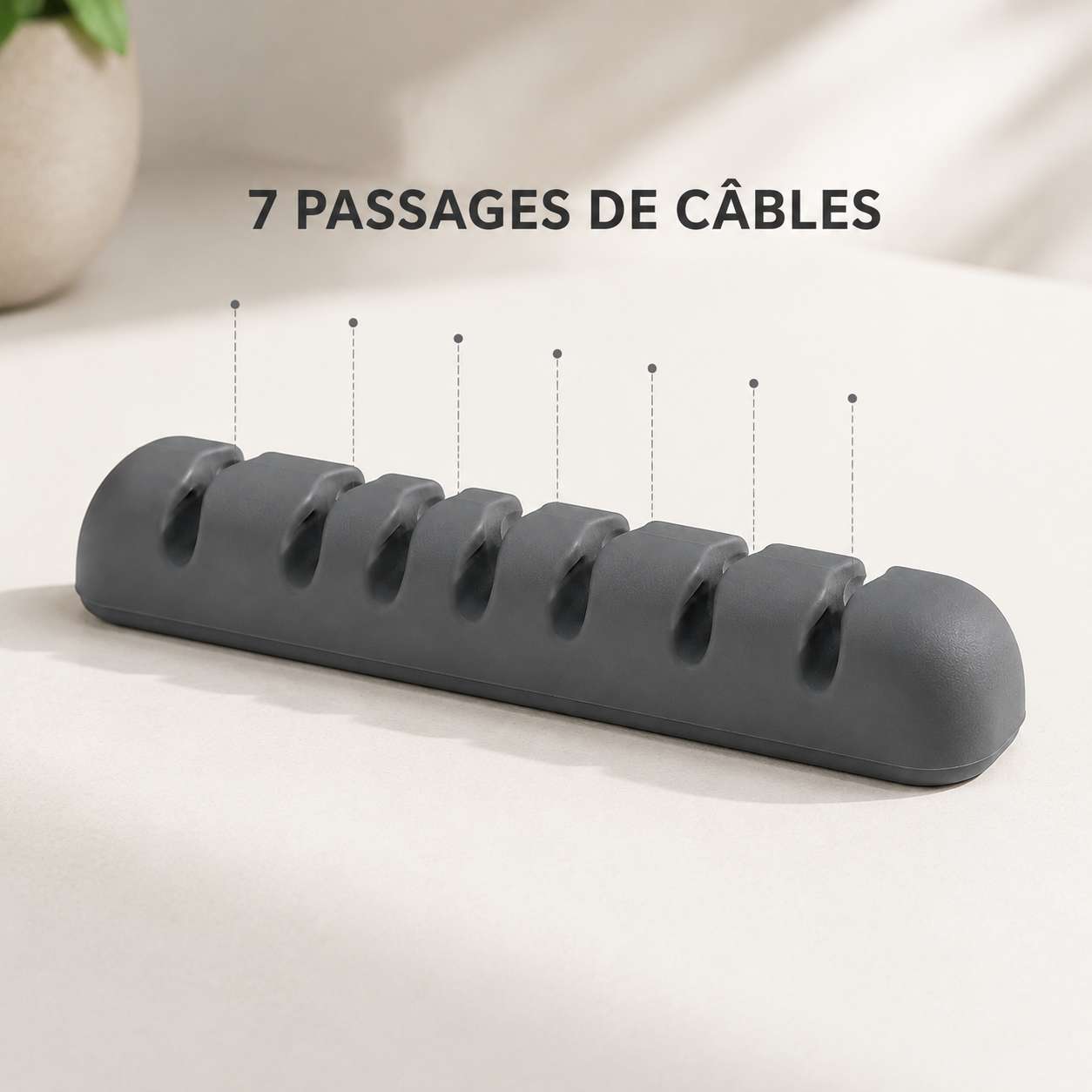 Organisateur de câbles de bureau en silicone - 7 passages