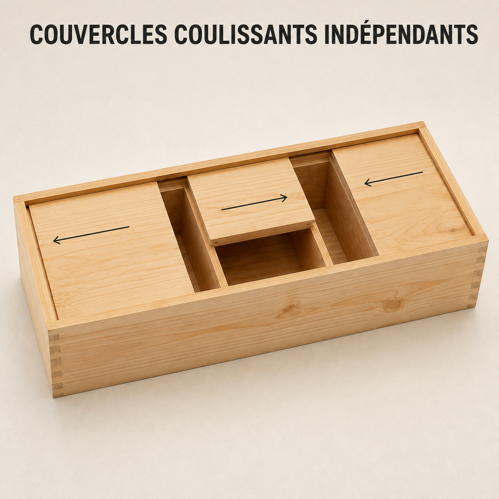 Boîte de rangement à couvercle coulissant - 3 compartiments