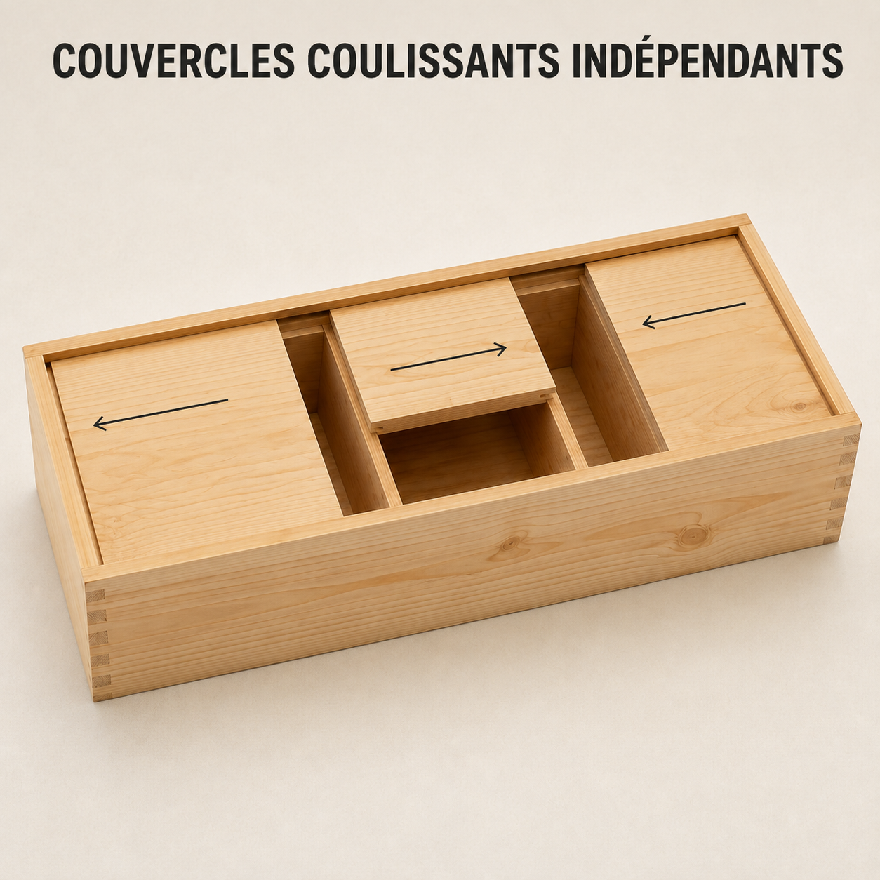Boîte de rangement à couvercle coulissant - 3 compartiments