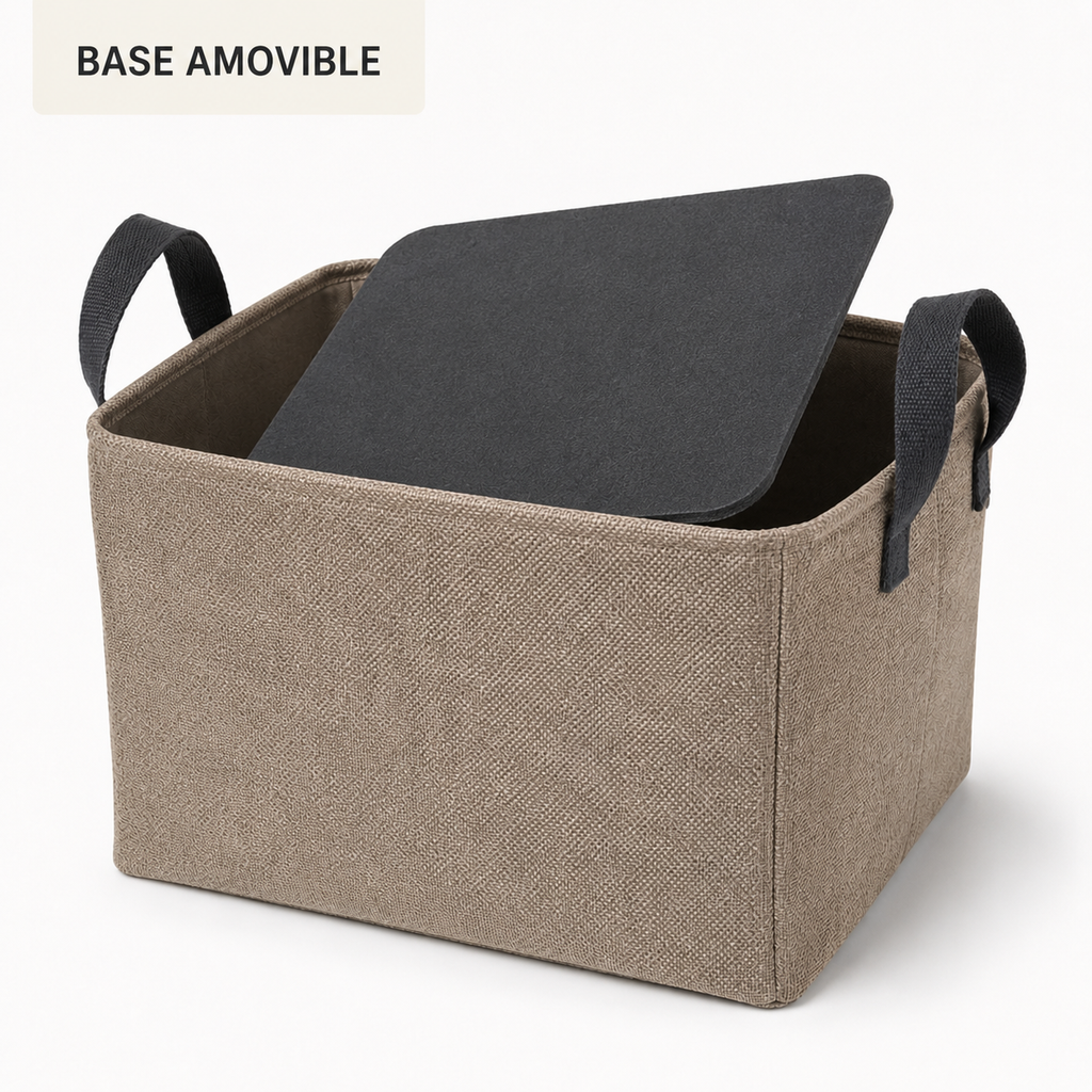 Panier de rangement pliable en textile structuré - poignées contrastées