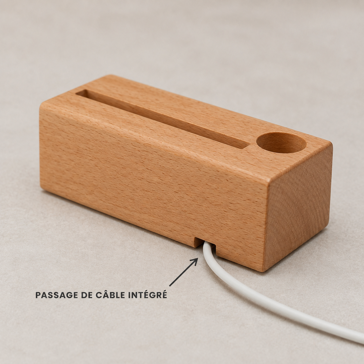 Support de téléphone inclinable en bois - rangement stylo intégré