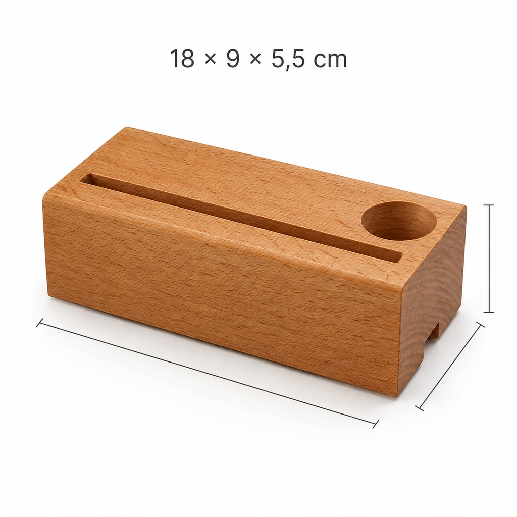 Support de téléphone inclinable en bois - rangement stylo intégré